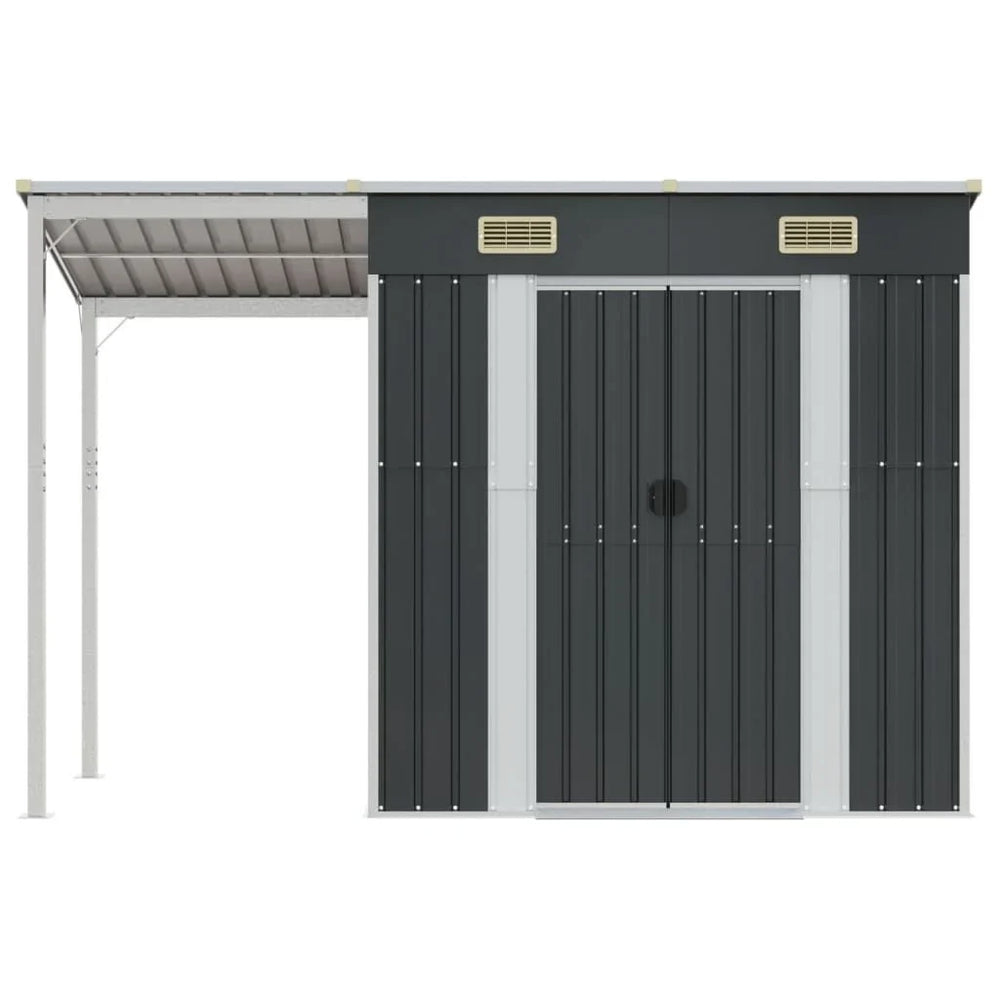 Abri de jardin anthracite avec toit prolongé 277 × 110,5 × 181 cm Gris