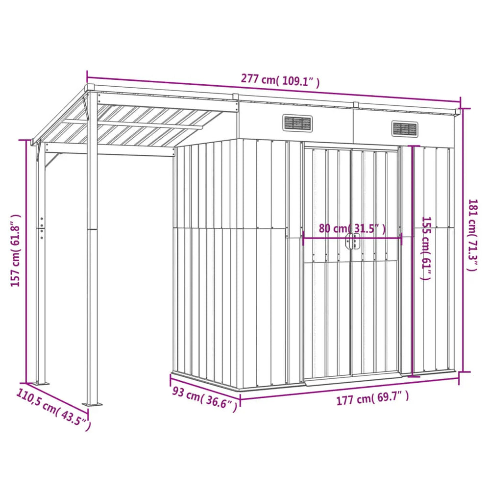 Abri de jardin avec toit prolongé 277 × 110,5 × 181 cm Marron Clair