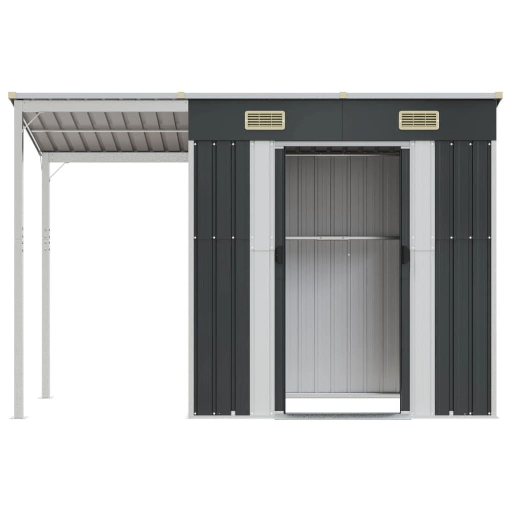 Abri de jardin anthracite avec toit prolongé 277 × 110,5 × 181 cm Gris