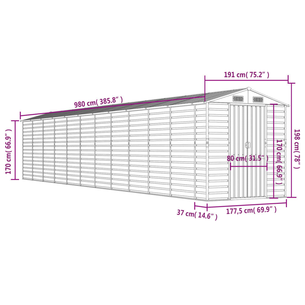 Abri de Jardin en Acier Gris Clair 191x98x198 cm