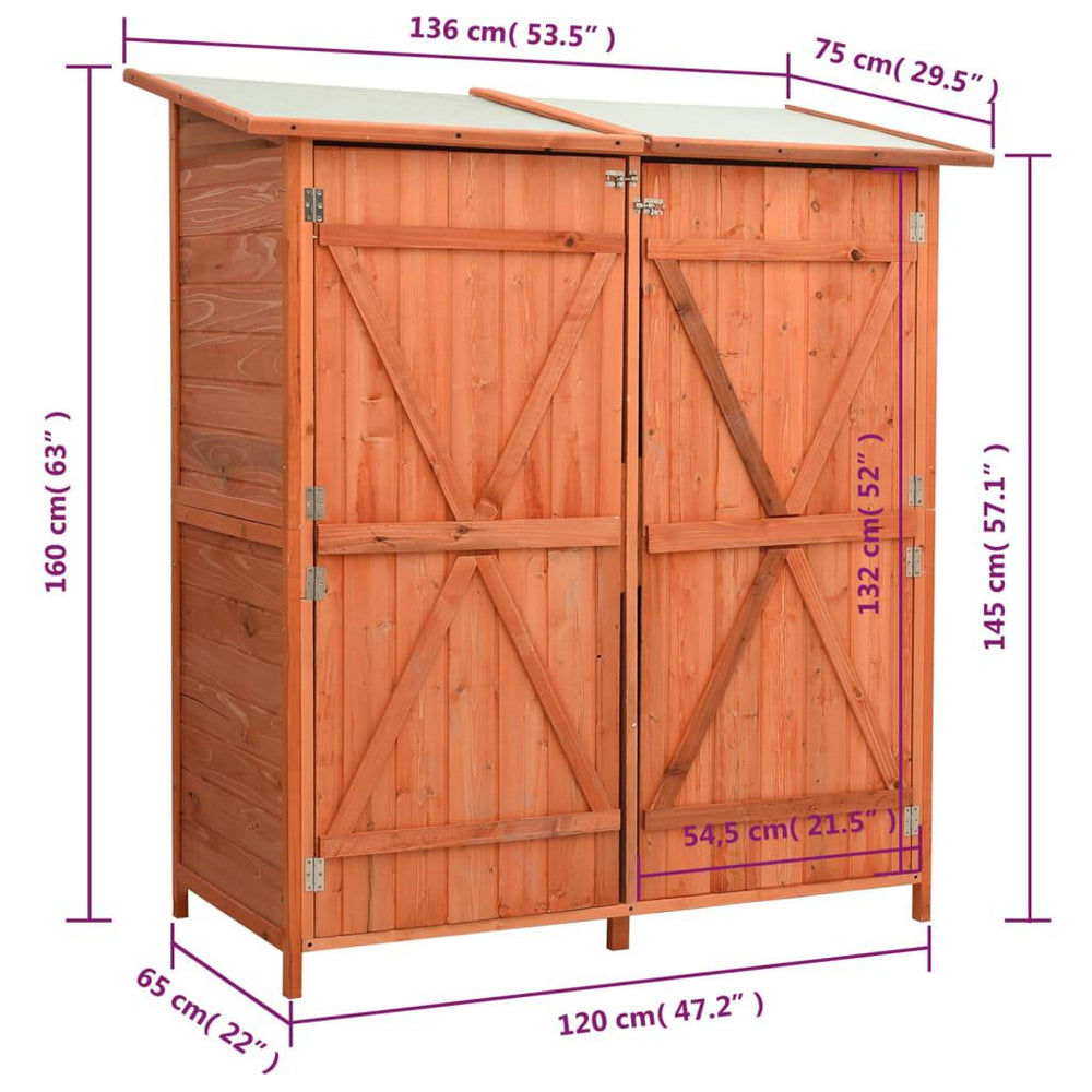 Abri à Outils de Jardin en Bois de Sapin Massif - 136 × 75 × 160 cm