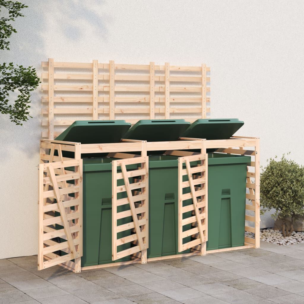 Abri pour poubelles triple en bois - Design ventilé et pratique Bois Naturel