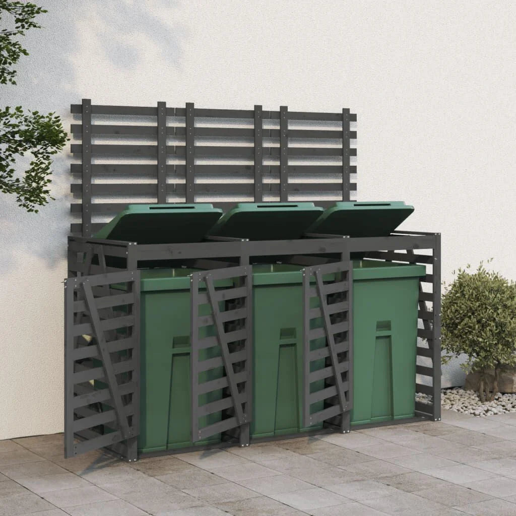 Abri pour poubelles triple en bois - Design ventilé et pratique Bois Gris