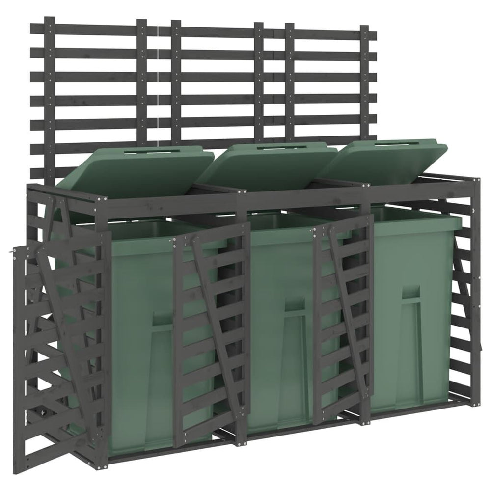Abri pour poubelles triple en bois - Design ventilé et pratique Bois Gris