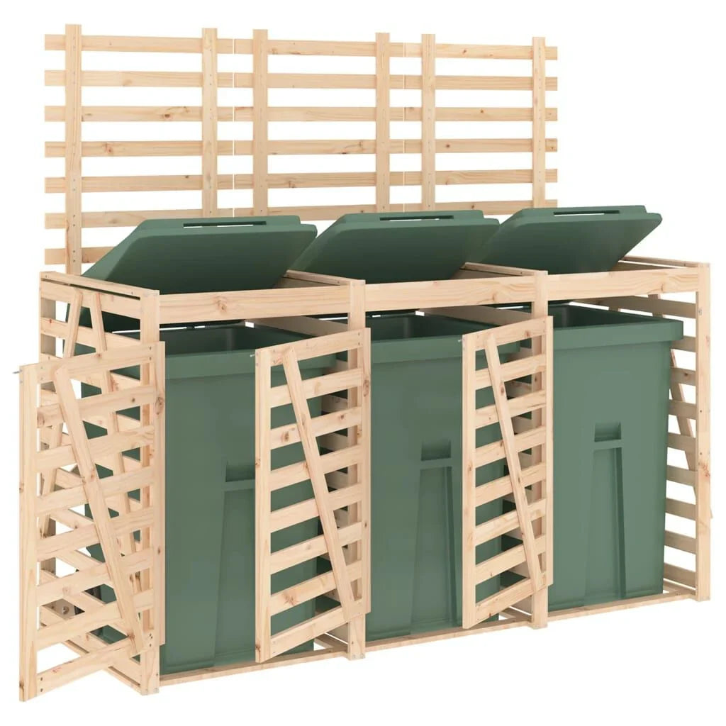 Abri pour poubelles triple en bois - Design ventilé et pratique Bois Naturel