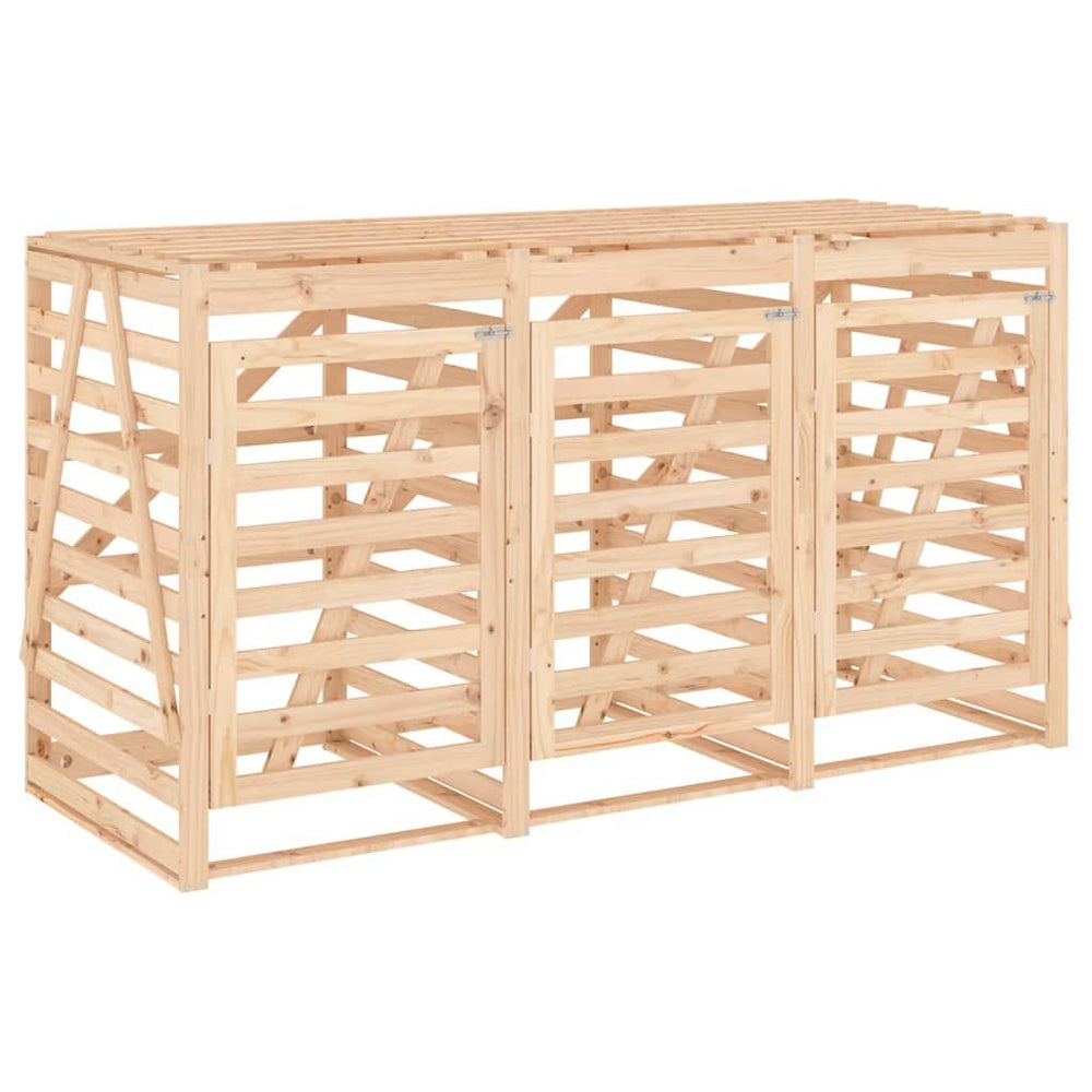 Abri pour poubelles triple en bois - Design ventilé et pratique Bois Naturel