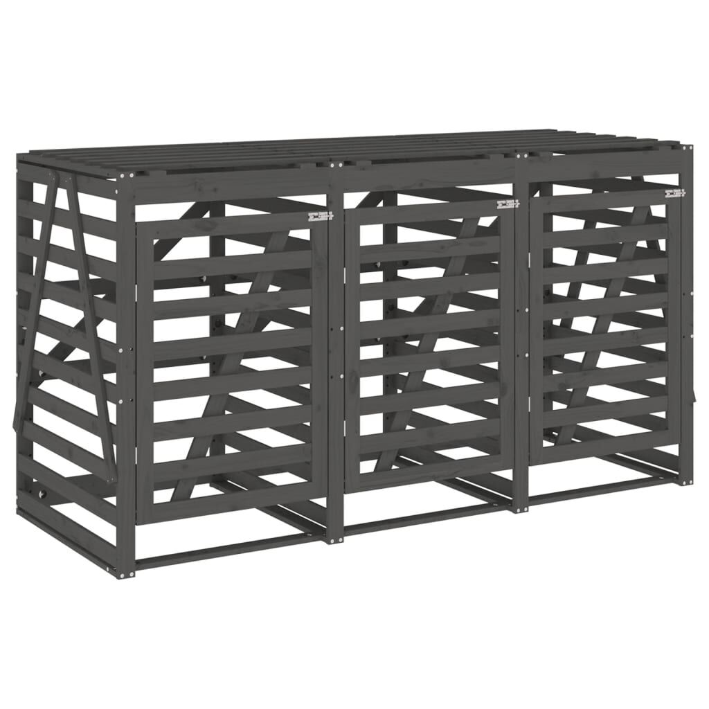 Abri pour poubelles triple en bois - Design ventilé et pratique Bois Gris
