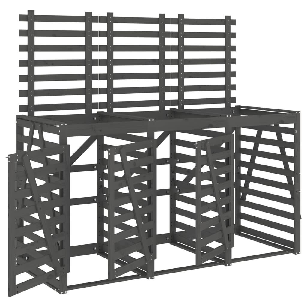 Abri pour poubelles triple en bois - Design ventilé et pratique Bois Gris