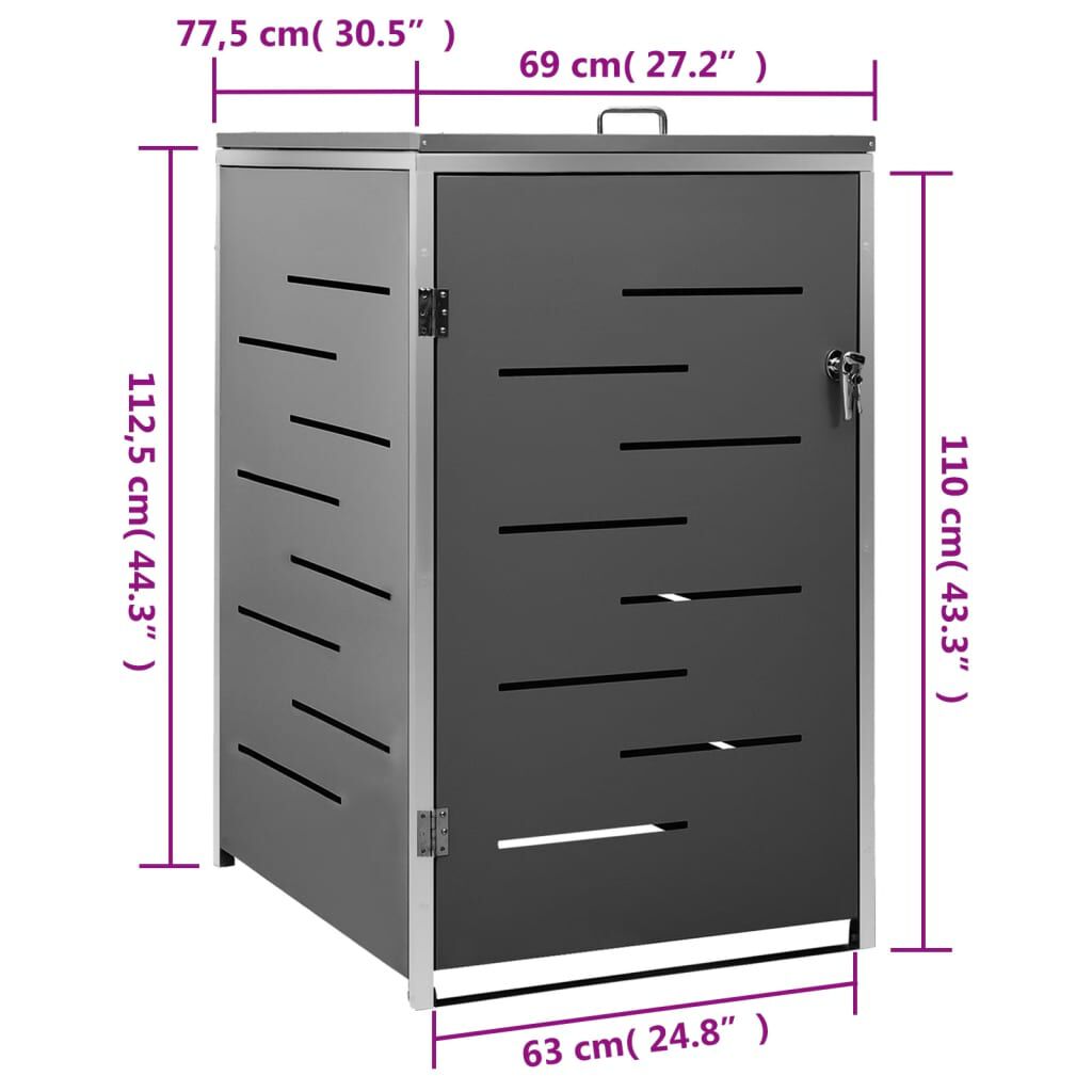 Abri pour poubelle inox 69x77,5x112,5 cm avec verrou Noir