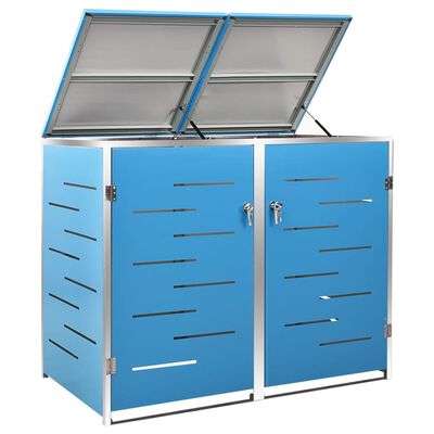 Abri pour poubelle inox 69x77,5x112,5 cm avec verrou Bleu