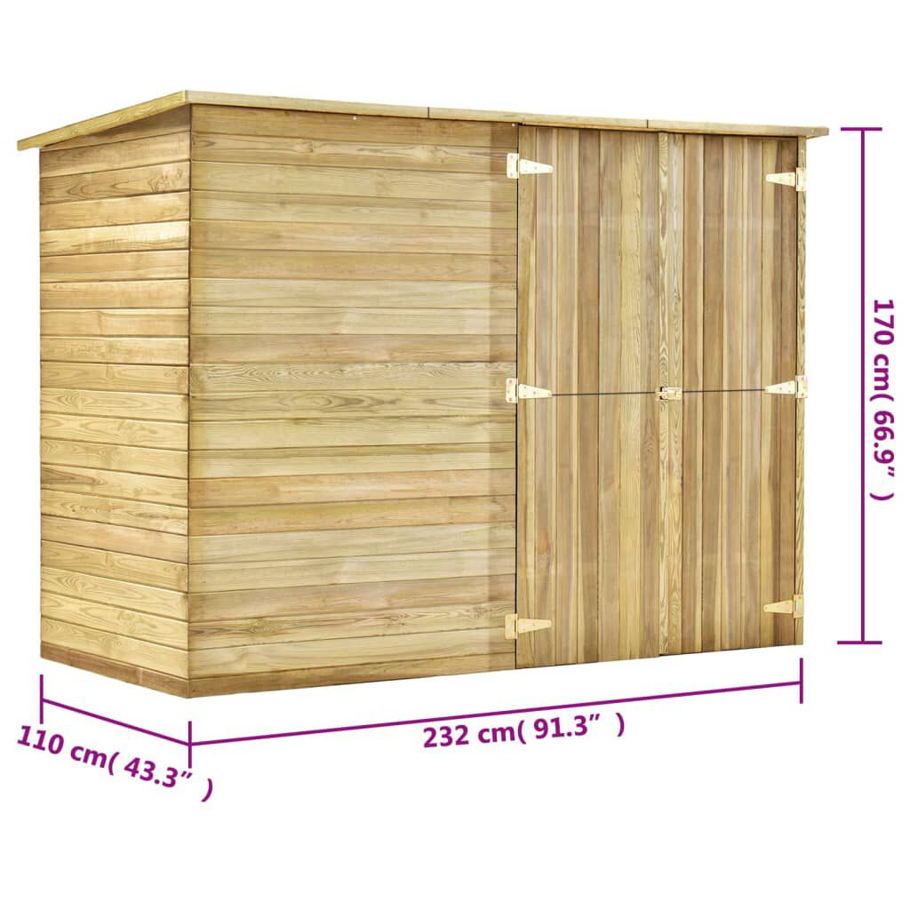 Abri à Vélos en Bois 232x110x170 cm – Pin Traité