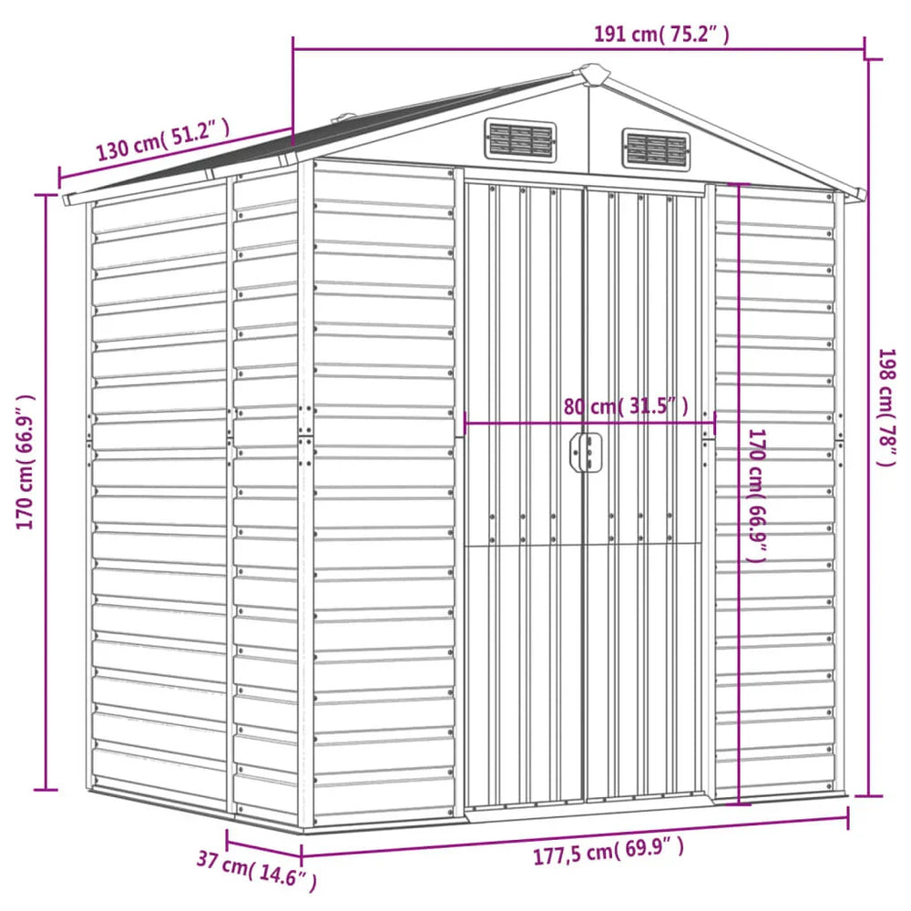 Abri de jardin acier gris clair 191 × 130 × 198 cm