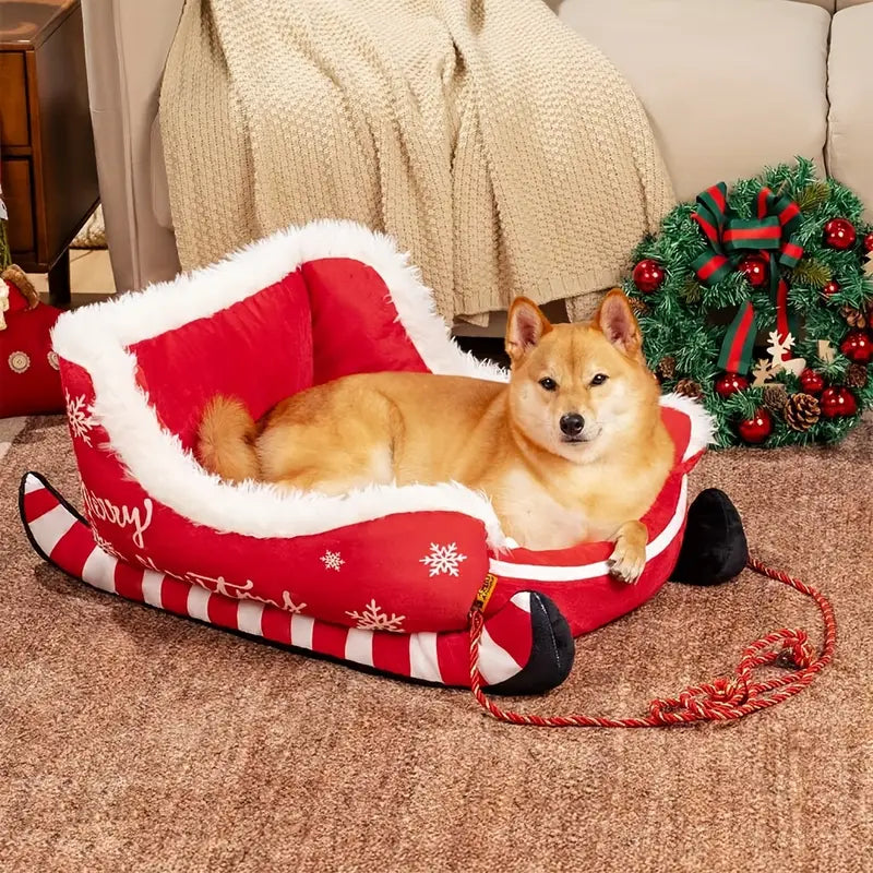 Lit pour chien en peluche sur le thème de Noël