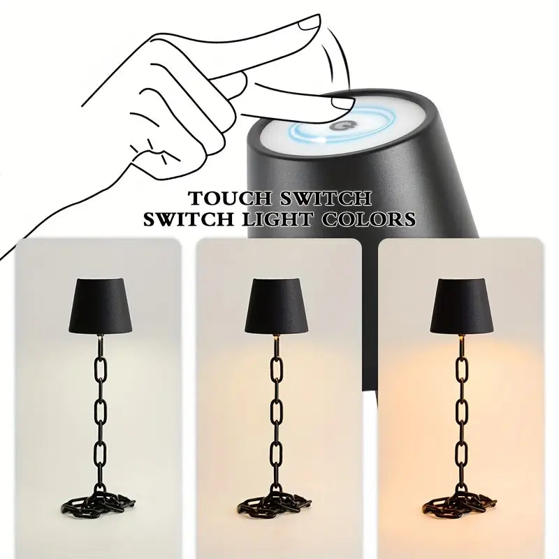 Lampe de Table Industrielle Rétro avec Chaîne – Tactile, Rechargeable USB