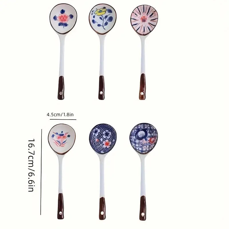 Ensemble de Cuillères Japonaises en Céramique Peinte à la Main