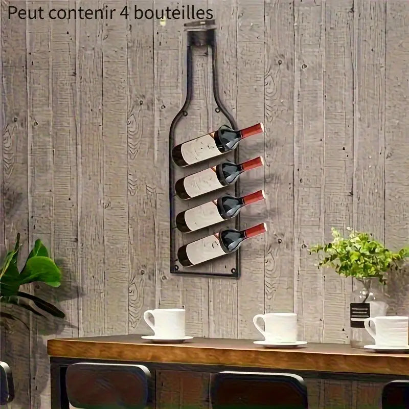 Étagère à Vin Murale Vintage en Bronze – 4 Bouteilles