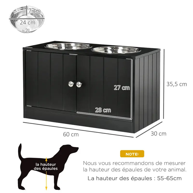 Gamelles Surélevées pour Chien et Chat - Double Gamelle avec Support Bois