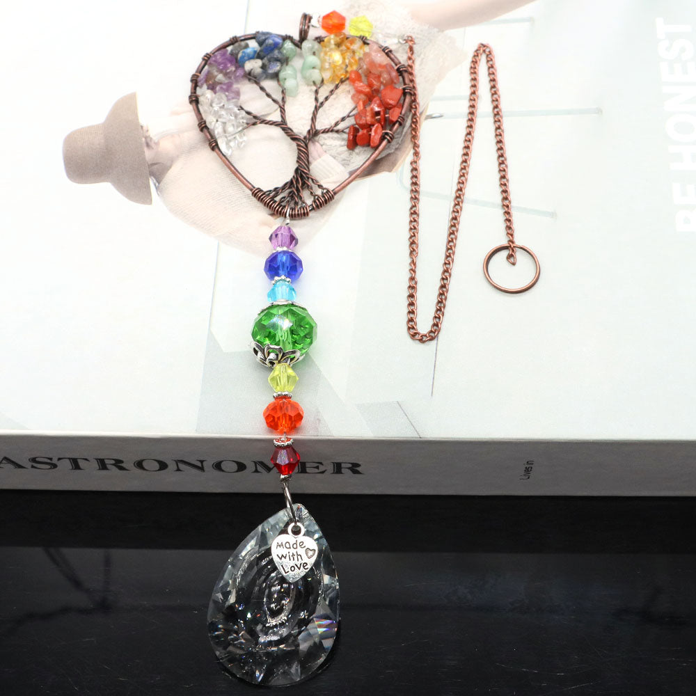 Attrape-Soleil en Cristal – Arbre de Vie Suspendu avec Prismes Arc-en-Ciel