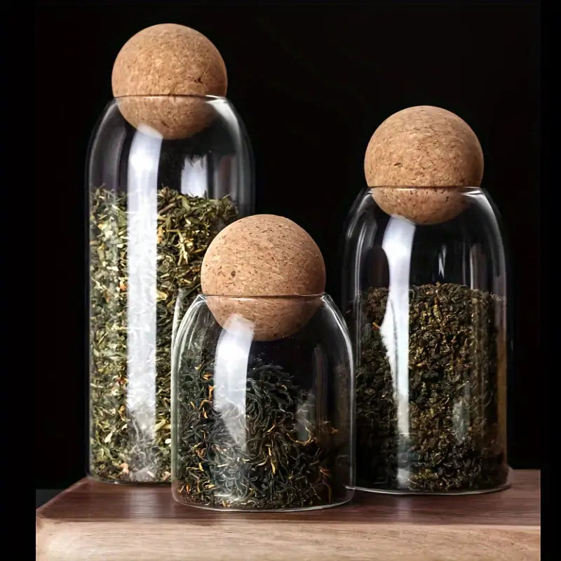 Lot de 3 Pots de Rangement en Verre avec Couvercles en Liège