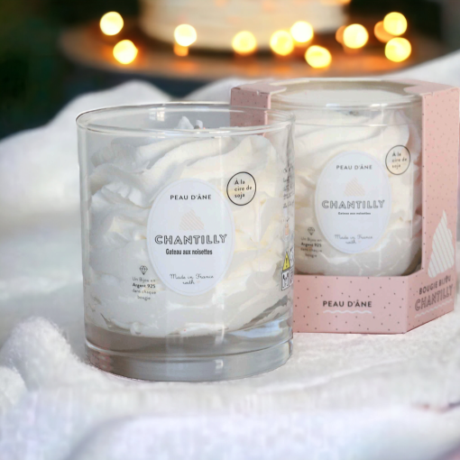 PEAU D’ÂNE – Bougies Bijou Chantilly & Parfumées 180g - Savonnerie de bornes
