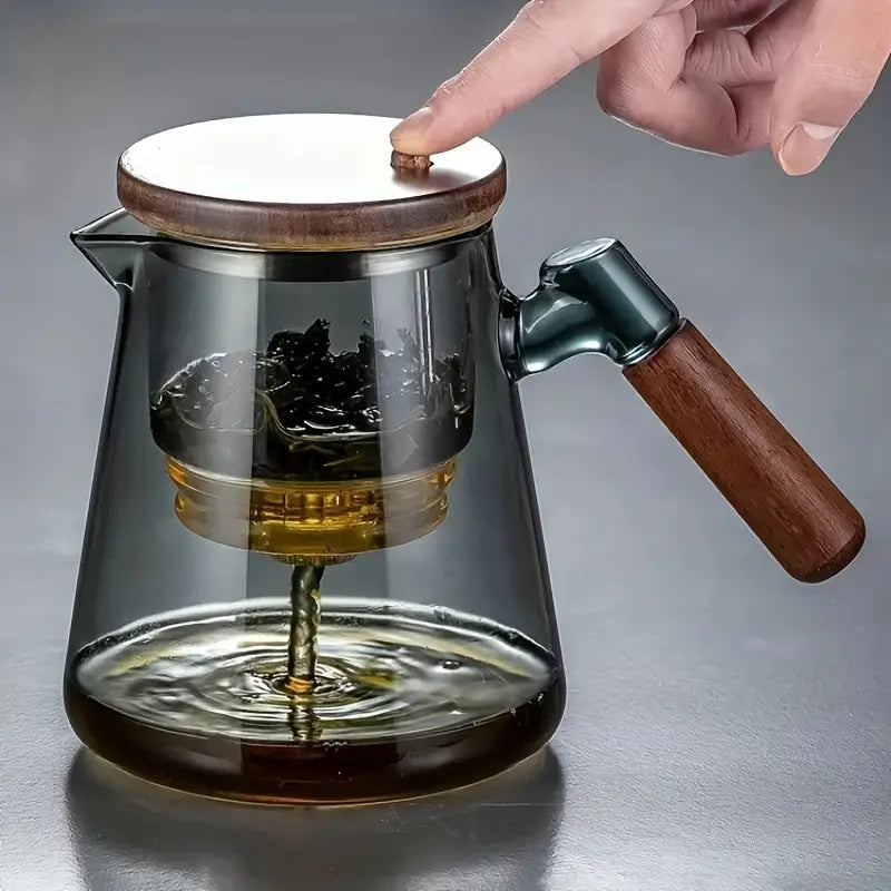 Théière en Verre Borosilicate avec Poignée en Noyer