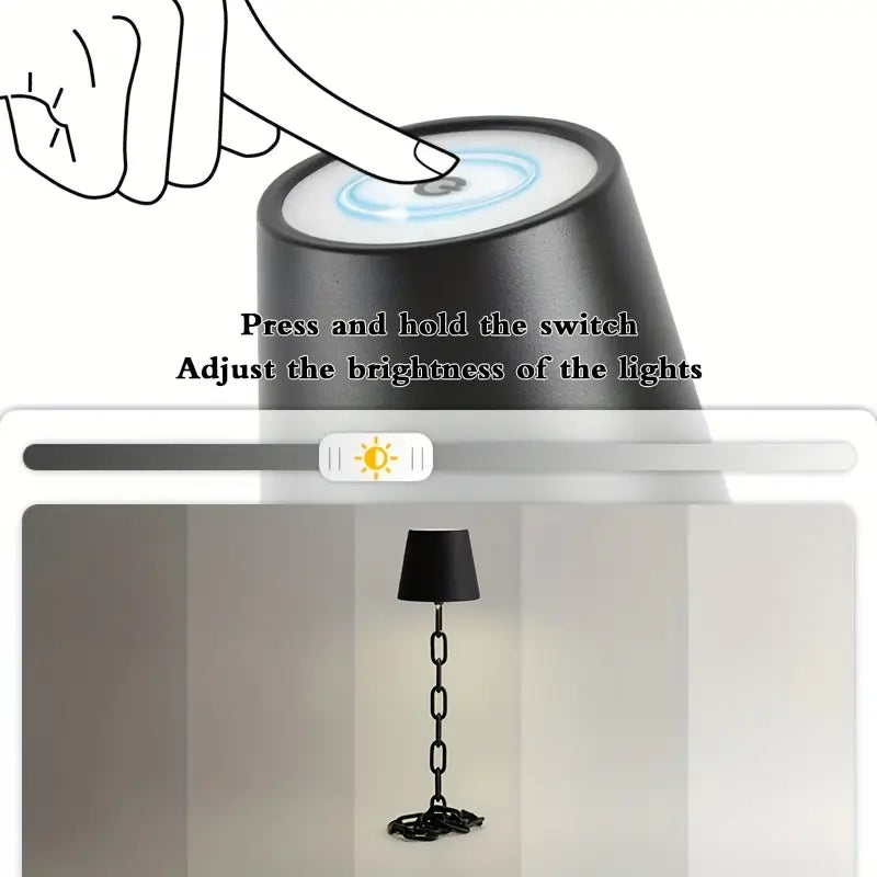 Lampe de Table Industrielle Rétro avec Chaîne – Tactile, Rechargeable USB