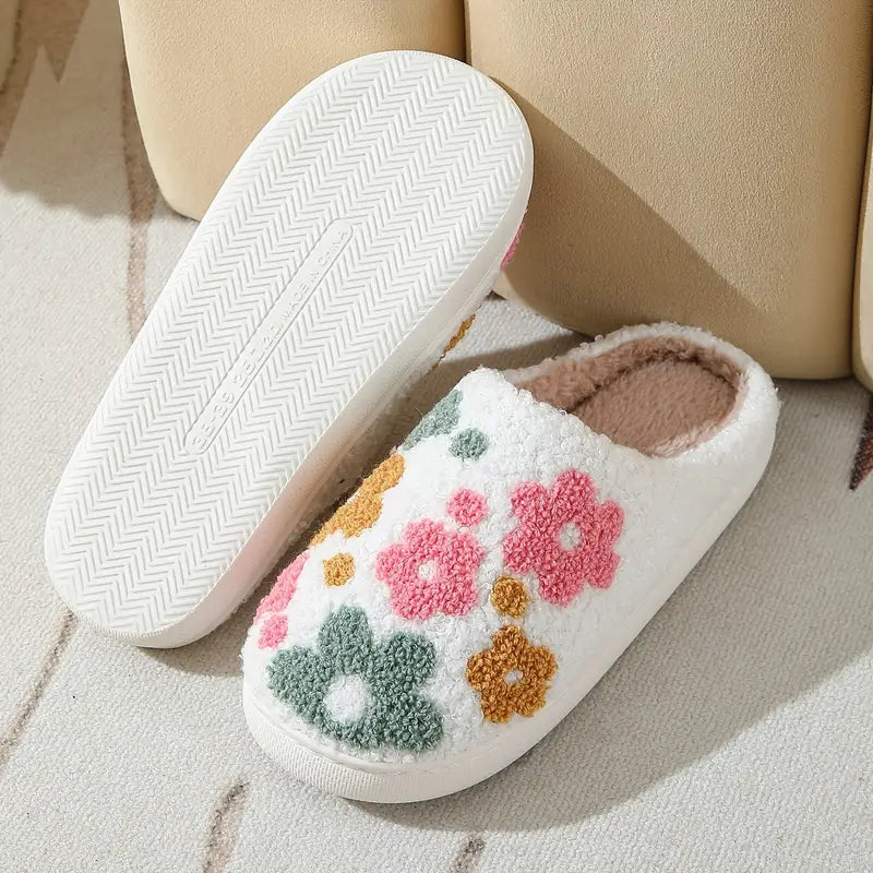 Chaussons Douillets Brodés de Fleurs – Confort & Style pour la Maison