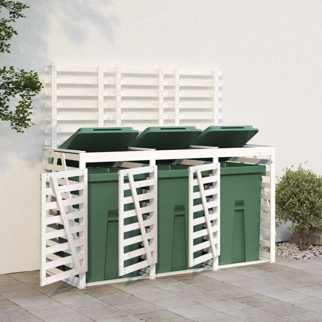 Abri pour poubelles triple en bois - Design ventilé et pratique Bois Blanc