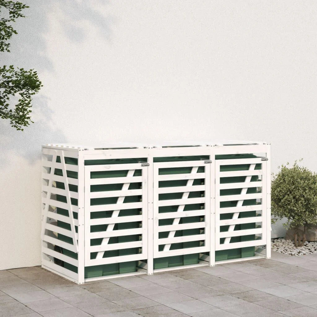 Abri pour poubelles triple en bois - Design ventilé et pratique Bois Blanc