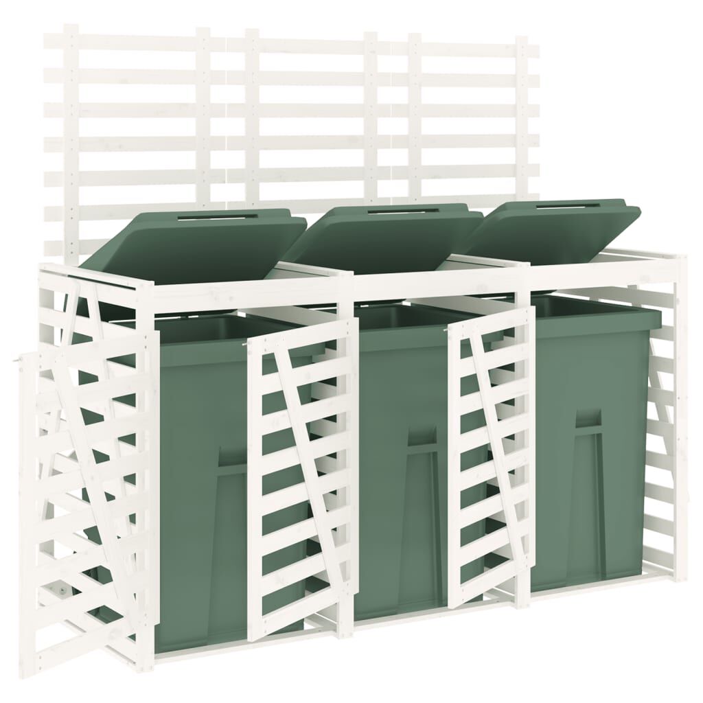 Abri pour poubelles triple en bois - Design ventilé et pratique Bois Blanc