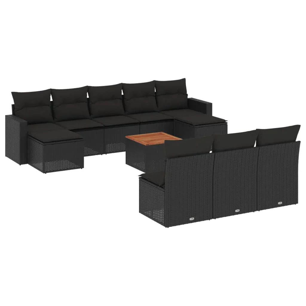 Salon de jardin 11 pcs en résine tressée – Confort et style - Noir