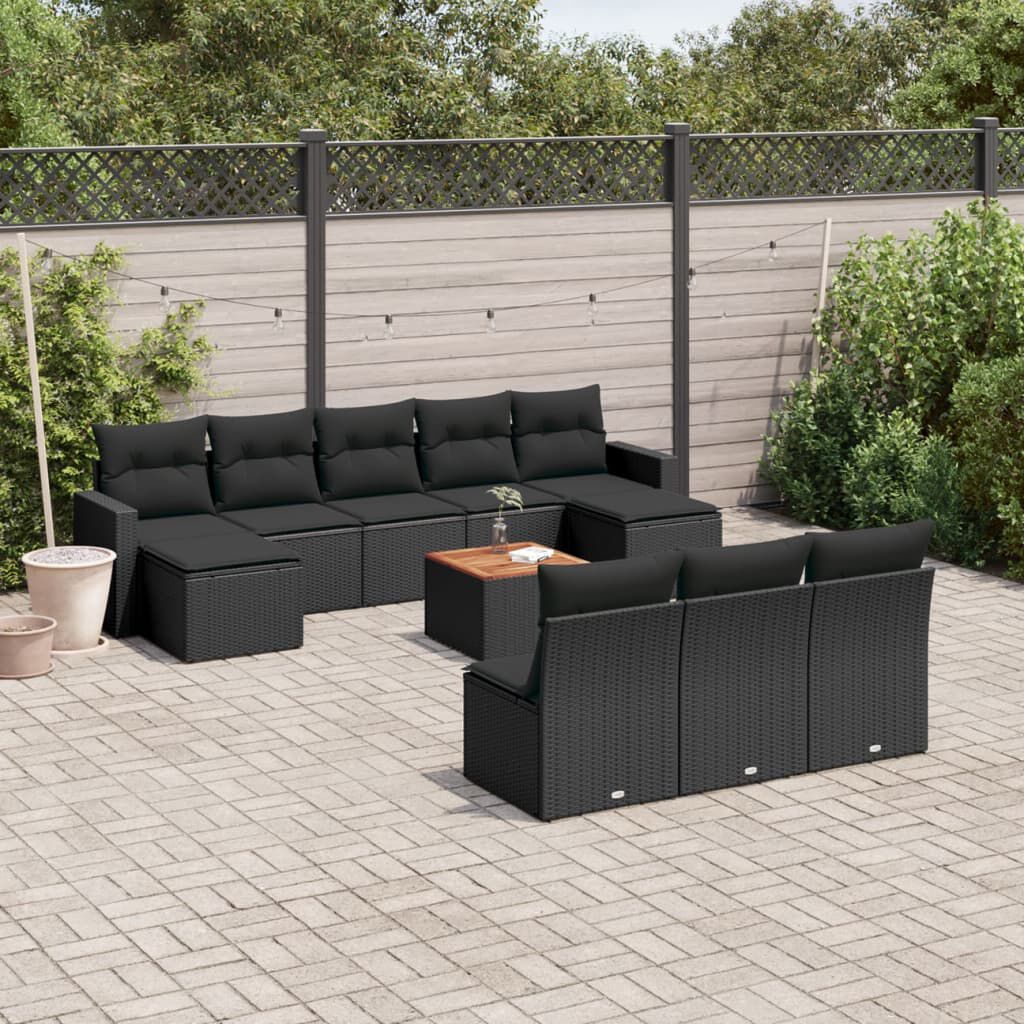 Salon de jardin 11 pcs en résine tressée – Confort et style - Noir