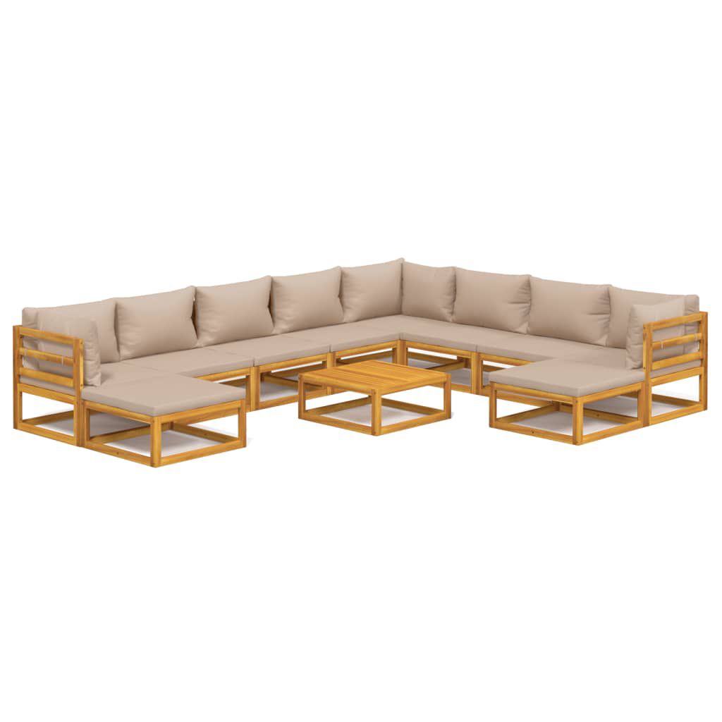 Salon de jardin 12 pcs en bois d’acacia – Élégance et confort Taupe