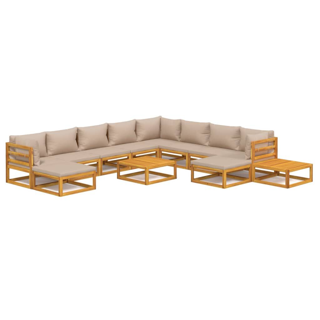 Salon de jardin 12 pcs en bois d’acacia – Élégance et confort Taupe