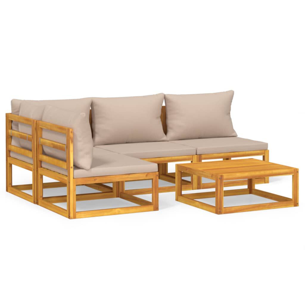 Salon de jardin 12 pcs en bois d’acacia – Élégance et confort Taupe