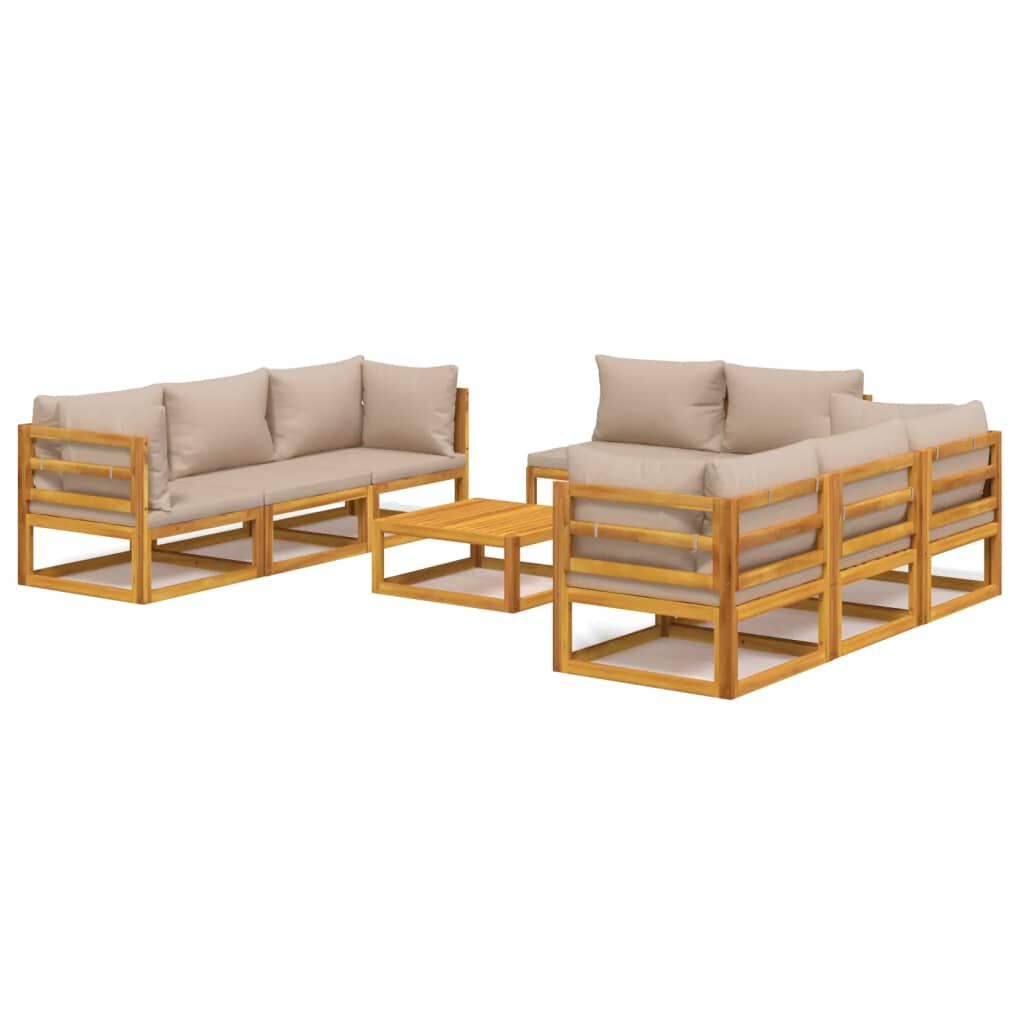 Salon de jardin 12 pcs en bois d’acacia – Élégance et confort Taupe