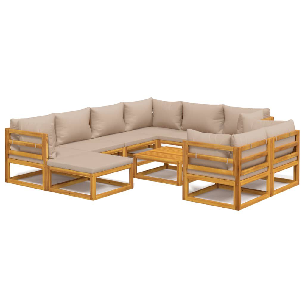Salon de jardin 12 pcs en bois d’acacia – Élégance et confort Taupe