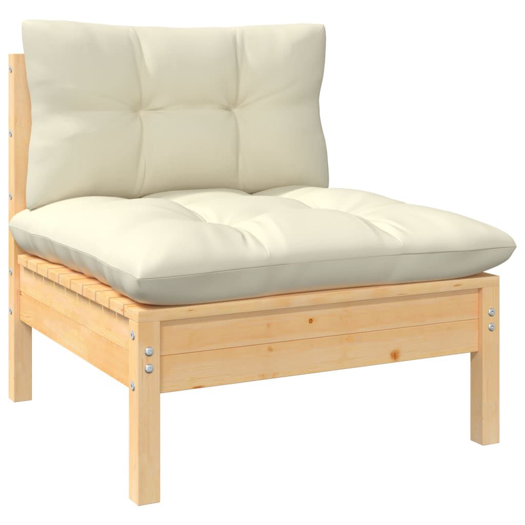 Salon de jardin 7 pcs bois de pin massif & coussins Marron et Crème