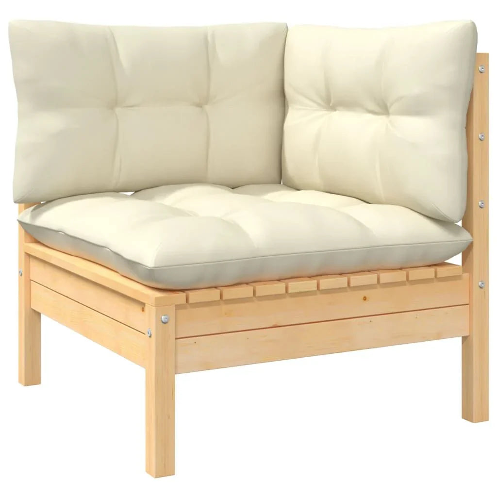 Salon de jardin 7 pcs bois de pin massif & coussins Marron et Crème