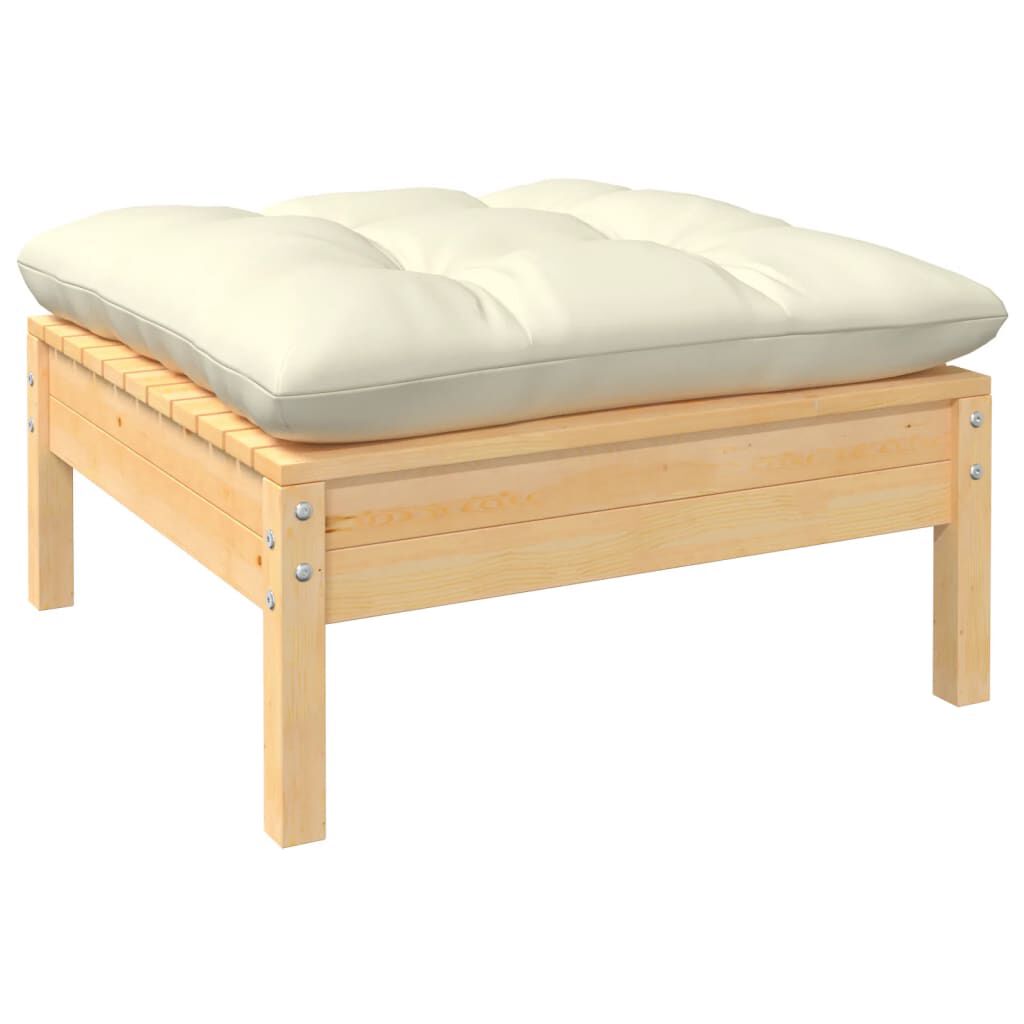 Salon de jardin 7 pcs bois de pin massif & coussins Marron et Crème