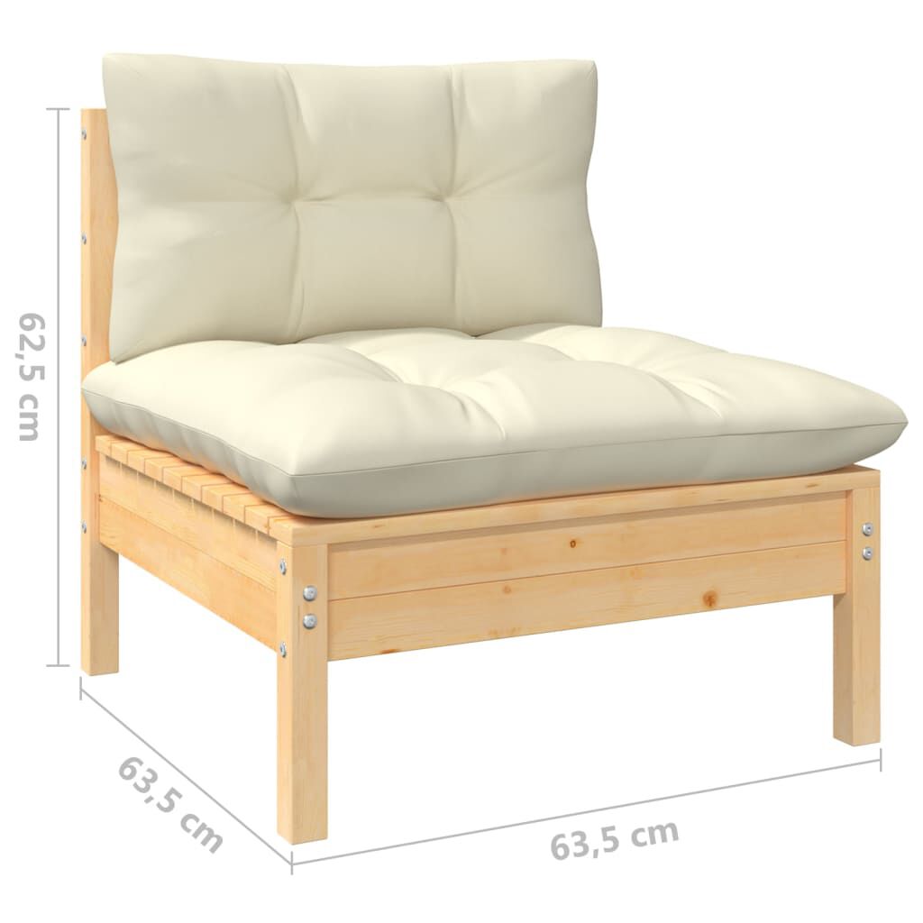 Salon de jardin 7 pcs bois de pin massif & coussins Marron et Crème