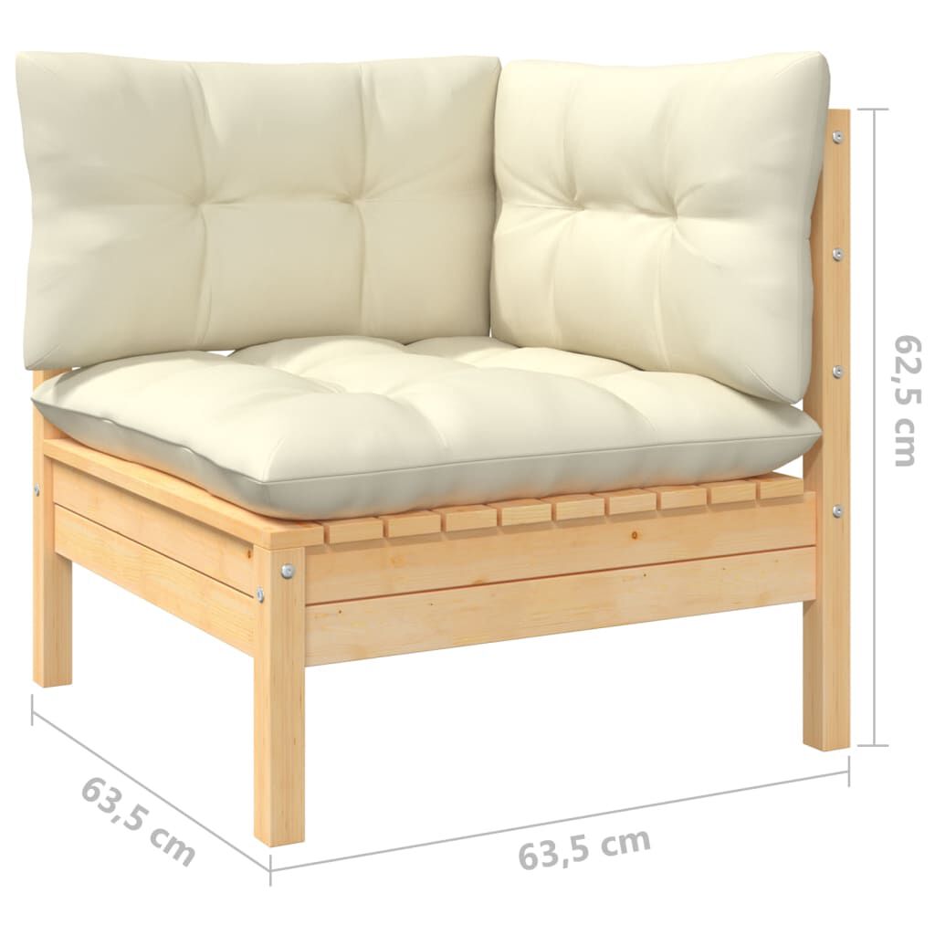 Salon de jardin 7 pcs bois de pin massif & coussins Marron et Crème