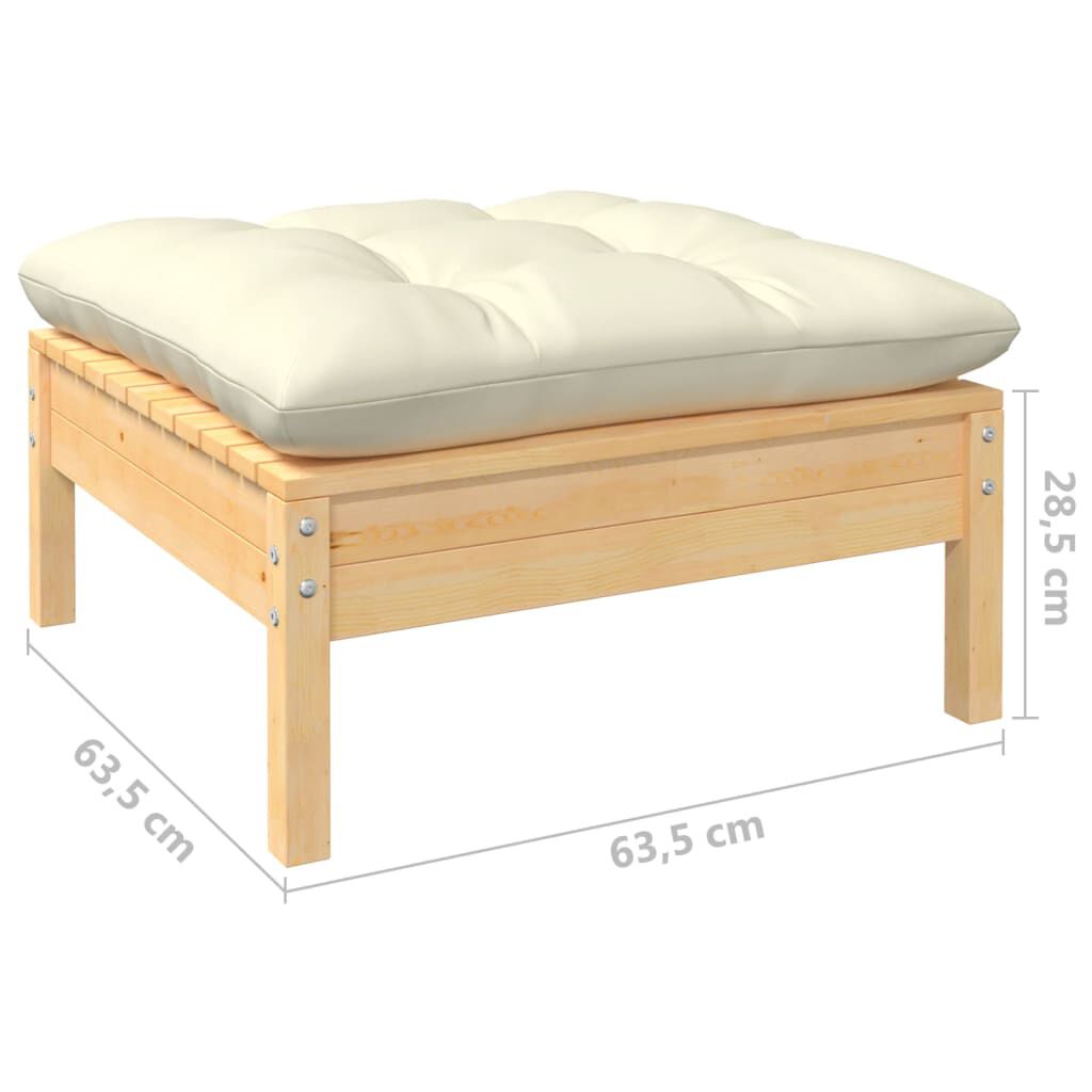 Salon de jardin 7 pcs bois de pin massif & coussins Marron et Crème