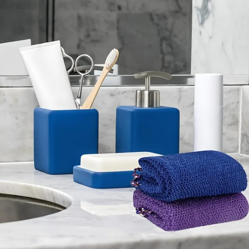 Lot de 4 Éponges Exfoliantes Africaines – Gommage Long en Filet avec Cordon