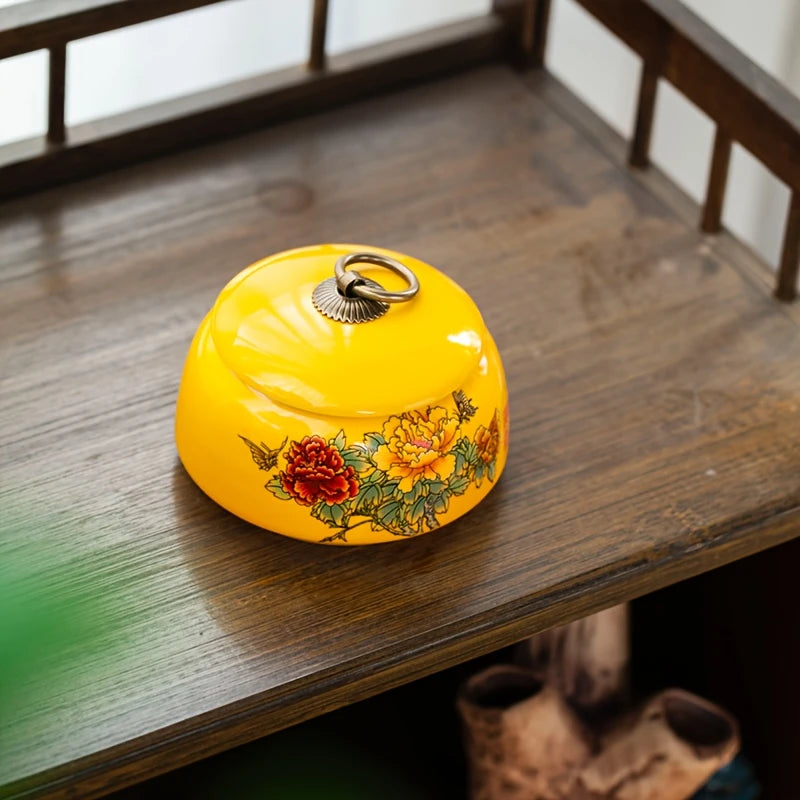 Pot de Décoration en Céramique – Pivoine Jaune Impératrice