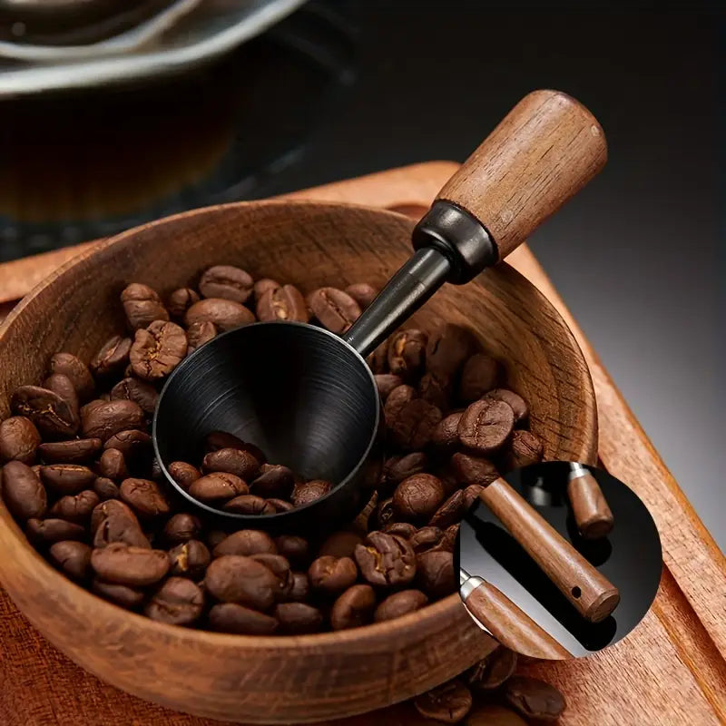 Cuillère à Mesurer Café  – Acier Inoxydable Vintage avec Manche en Noyer