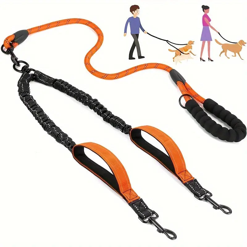 Laisse de Promenade Double Réfléchissante – Confort & Sécurité pour Deux Chiens