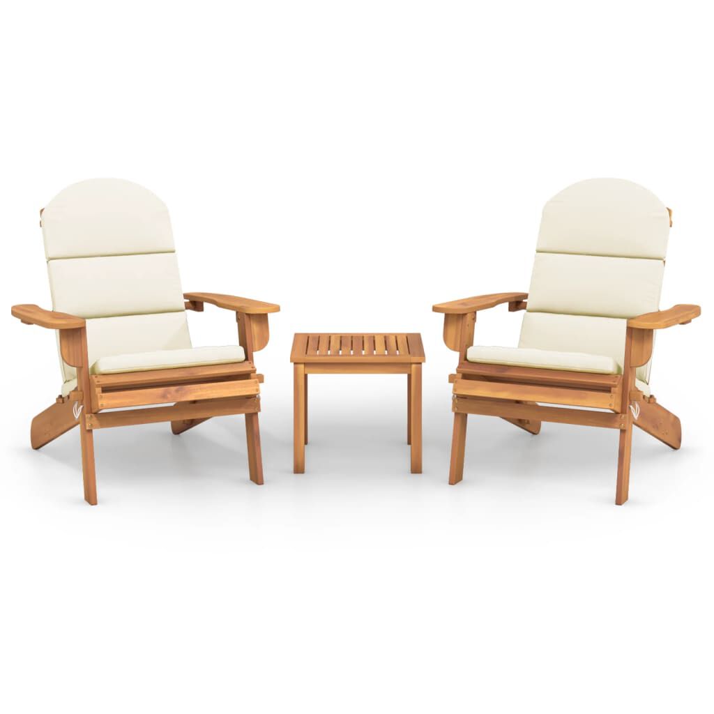 Salon de jardin Adirondack 3 pcs en bois d’acacia massif Blanc