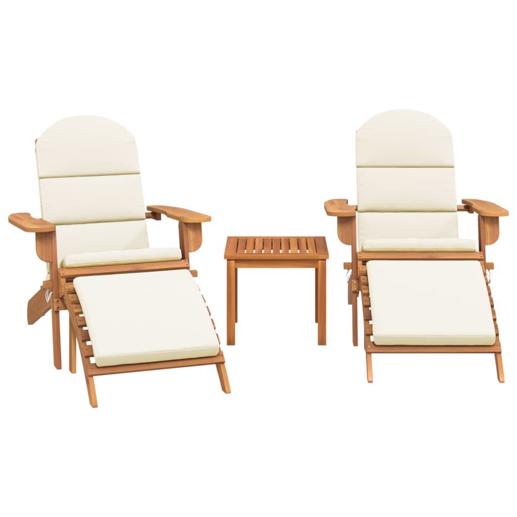 Salon de jardin Adirondack 3 pcs en bois d’acacia massif Blanc