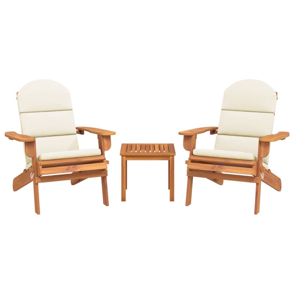 Salon de jardin Adirondack 3 pcs en bois d’acacia massif Blanc